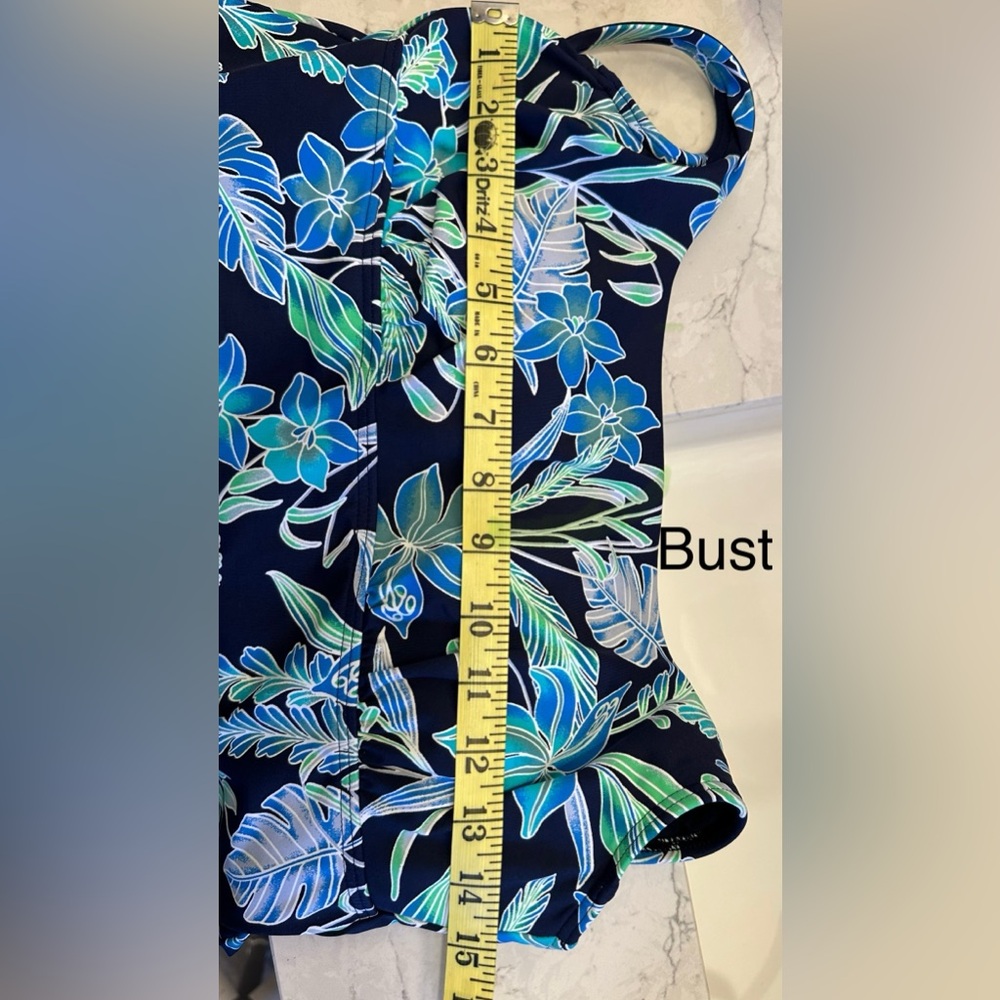 Lands End Tropical Print Navy Tankini Top Underwire Cups Size 10 - Picture 7 of 8